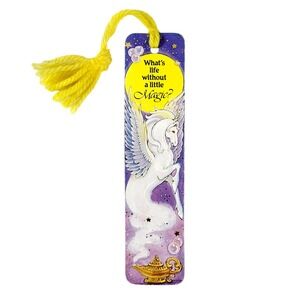 Vintage 80s Unicorn Bookmark gold genie lamp Sunshine Thoughts 1985 H-793